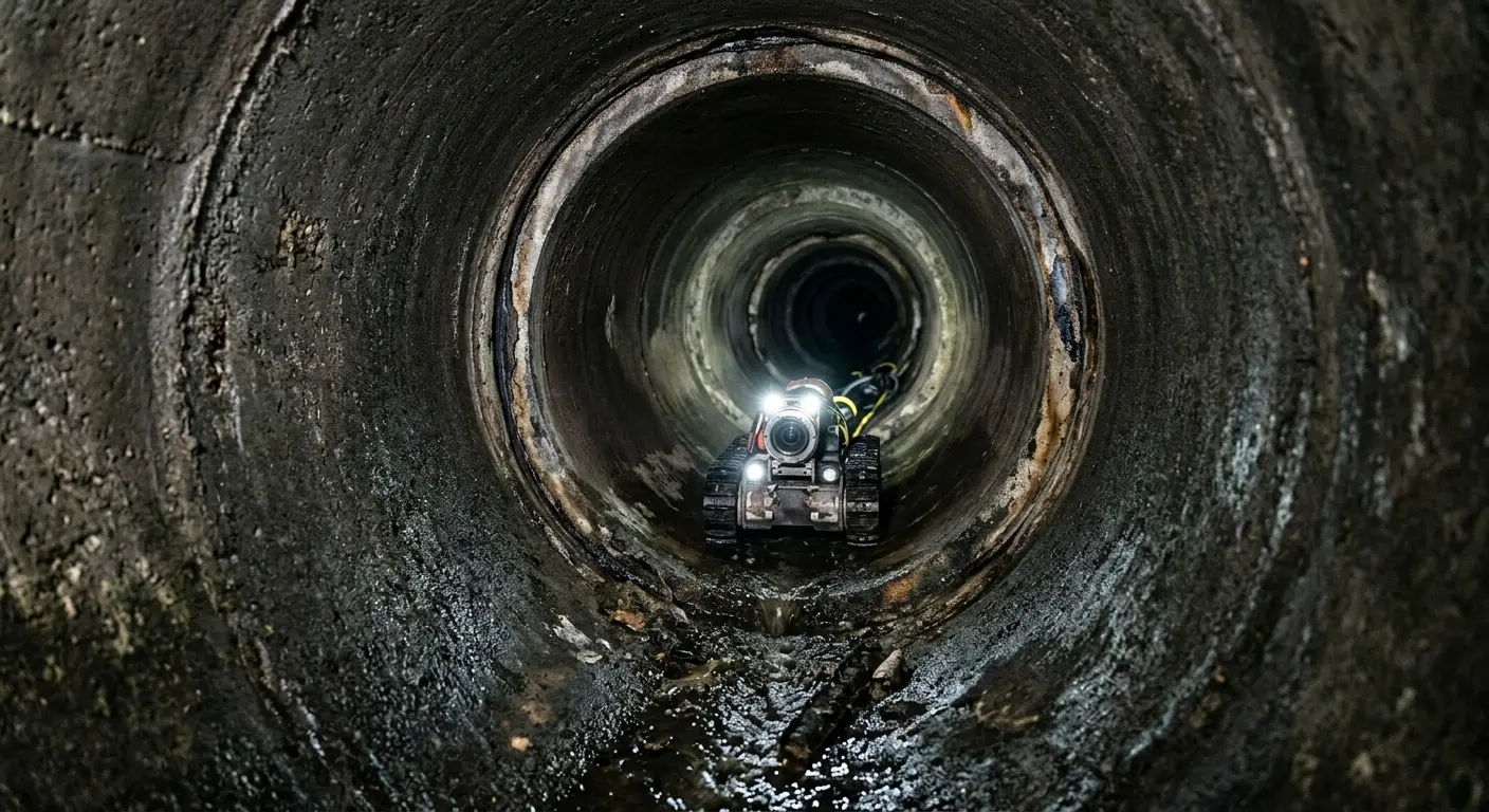 Robotic sewer camera inspecting pipe interior for Drain Snake Service in Fresno